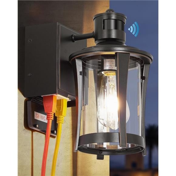Porch Lights with GFCI Outlet, Outdoor Lights Dusk to Dawn Motion Sensor - Picture 1 of 8